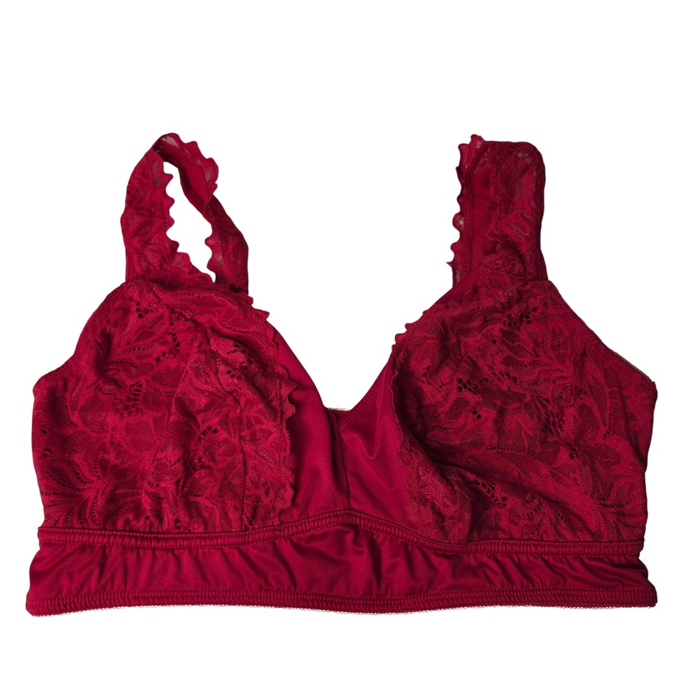 Torrid Bralette Women 0 Red Curve Lace Wireless Floral Scalloped V-Neck 12025106